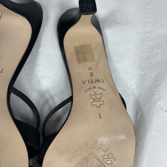 Brighton Shoes Women 8 Black Leather Silver Rhinestone Throne Heel Made Italy - Picture 9 of 16